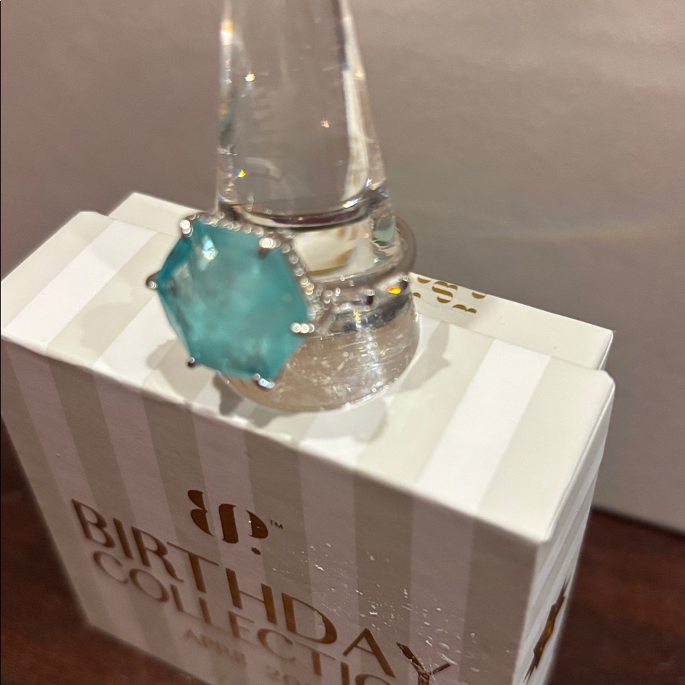 Mental Heath Color change  Aqua on Rhodium Ring - Picture 3 of 3